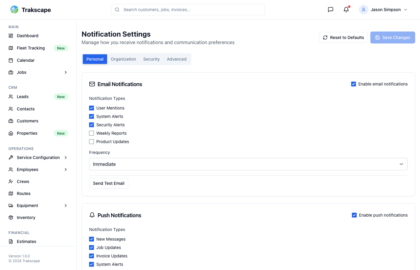 Customer Notifications screenshot
